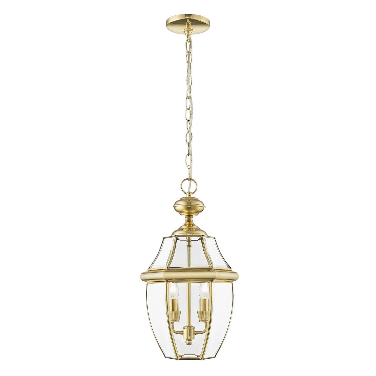 Lampa wisząca ogrodowa Whitley 4xE14 w złotym kolorze, z przezroczystym kloszem i dekoracyjnym uchwytem. Zawieszona na łańcuchu, o eleganckim kształcie, idealna do oświetlenia przestrzeni zewnętrznych.