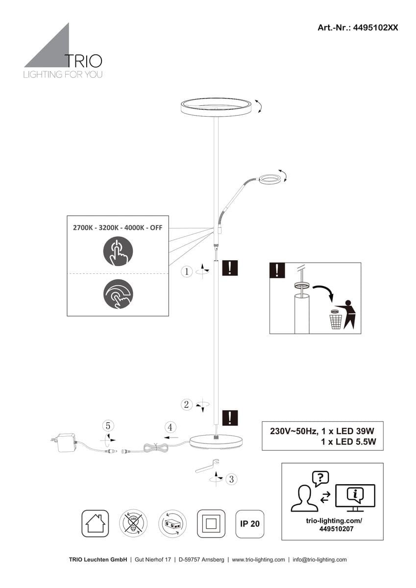 Lampa podłogowa Willis w kolorze złotym, z dwoma źródłami LED o mocy 44,5W. Stojąca konstrukcja z okrągłym kloszem i regulowanym ramieniem. Prosta podstawa, możliwość zmiany temperatury barwowej światła. Idealna do nowoczesnych wnętrz.