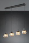 Lampa wisząca Tarifa 4xE27 w kolorze czarnym. Składa się z czterech szklanych kloszy z teksturowaną powierzchnią, zawieszonych na cienkich kablach. Montaż na prostokątnej, czarnej podstawie. Idealna do nowoczesnych wnętrz.