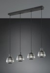 Lampa wisząca Tarifa z czterema kloszami E27 w kolorze czarnym. Klosze mają teksturowaną powierzchnię i są zawieszone na cienkich linkach. Całość zamontowana na prostokątnej podstawie. Tło w odcieniach szarości.