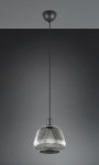Lampa wisząca Tarifa 1xE27 w kolorze czarnym, z okrągłym kloszem o teksturowanej powierzchni, zawieszona na cienkim kablu. Klosz ma kształt lekko rozszerzający się ku dołowi, z metalowym mocowaniem przy suficie. Tło w odcieniach szarości.