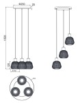 Lampa wisząca Tarifa 3xE27 w kolorze czarnym, z trzema kloszami w kształcie siatki, zawieszona na trzech cienkich linkach. Wymiary: wysokość 150 cm, średnica kloszy 15 cm, średnica podsufitki 25 cm. Prosta, nowoczesna forma.