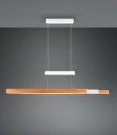 Lampa wisząca Trajan z trzema źródłami LED, moc 45W, w kolorze białym z jasnym drewnem. Posiada prostokątny, smukły kształt, zawieszona na cienkich linkach, idealna do nowoczesnych wnętrz.