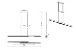 Lampa wisząca Trajan z trzema źródłami LED, biała z jasnym drewnem, o wymiarach 1520 mm x 340 mm x 40 mm. Ujęcie z boku, pokazujące konstrukcję z zawieszeniem oraz wymiarami. Prosty kształt, idealna do nowoczesnych wnętrz.