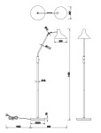 Lampa podłogowa Traveller 1xE27 w kolorze czarnym i złotym, z regulowanym kloszem w formie stożka. Stojąca konstrukcja z prostokątną podstawą, długość kabla 180 cm, wysokość 145 cm, średnica podstawy 23 cm.
