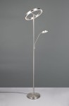 Lampa podłogowa Willis w kolorze niklu, z dwoma źródłami LED. Posiada okrągłą górną oprawę i dodatkowe światło w formie eliptycznej, zamontowane na elastycznym ramieniu. Ustawiona w pozycji stojącej na okrągłej podstawie.