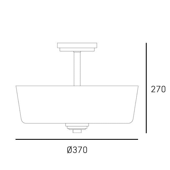 Lampa sufitowa Aspen 3xE27 w kolorze mosiądzu i białym, o prostokątnym kloszu. Wymiary: średnica 370 mm, wysokość 270 mm. Ujęcie frontalne, produkt zamontowany na suficie.