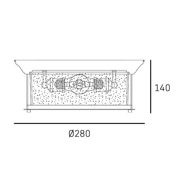 Lampa sufitowa Warwick D28 w kolorze chromu, z dwoma gniazdami E27. Okrągła, o średnicy 280 mm i wysokości 140 mm, z widocznymi detalami mocowania. Idealna do nowoczesnych wnętrz.