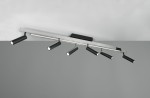 Lampa sufitowa Zeno w kolorze czarnym z aluminiowym uchwytem, złożona z sześciu punktów świetlnych LED. Ujęcie z góry, produkt zamontowany na suficie. Wyposażona w pilot do regulacji.
