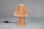 Lampa stołowa Anea, brązowa, z abażurem w kształcie stożka, o fakturze przypominającej plecionkę. Produkt stoi na okrągłej podstawie, z widocznym przewodem z włącznikiem. Ujęcie frontalne na jednolitym tle.
