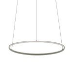 Lampa wisząca Circolo D60 w kolorze oliwkowym, wykonana z metalu, o okrągłym kształcie. Zawieszona na cienkich linkach. Źródło światła LED 21W, temperatura barwowa 3000K. Widać minimalistyczny design, bez dodatkowych zdobień.