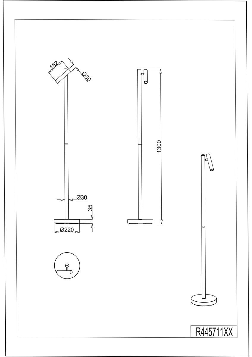 Lampa podłogowa Gomez w kolorze tytanowym, bezprzewodowa, wysokość 130 cm, z podstawą o średnicy 22 cm. Zintegrowane źródło światła LED 1x3W, regulacja kąta nachylenia. Prosty design, idealna do nowoczesnych wnętrz.