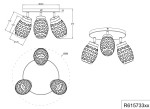Czarna lampa sufitowa Bidar z trzema kloszami E14. Klosze o owalnym kształcie z geometrycznym wzorem, zawieszone na metalowej podstawie. Wymiary: średnica 30 cm, wysokość 27 cm. Ułożenie w poziomie.