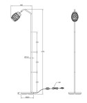 Czarna lampa podłogowa Bidar z jedną oprawą E27. Konstrukcja z metalowym stelażem, w kształcie prostym, z dekoracyjną głowicą. Wysokość 147 cm, średnica podstawy 22 cm, długość kabla 2 m. Układ frontalny, szczegóły techniczne widoczne w rysunku.