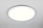 Plafon Cora z dwiema diodami LED, moc 17,5W, w okrągłej, białej obudowie. Ujęcie frontalne, produkt zamontowany na suficie, emituje jasne, białe światło. Prosty design, idealny do nowoczesnych wnętrz.