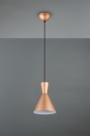 Lampa wisząca Enzo D20 z metalowym kloszem w kolorze kawowym, w kształcie stożka. Zawieszona na czarnym przewodzie, z okrągłym elementem montażowym na suficie. Wewnątrz biała powierzchnia klosza dla lepszego rozproszenia światła.