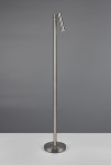Lampa podłogowa Gomez w kolorze tytanowym, bezprzewodowa, z jedną diodą LED o mocy 3W. Wysoka, smukła konstrukcja z okrągłą podstawą, głowica lampy skierowana w górę. Tło jednolite, szare.