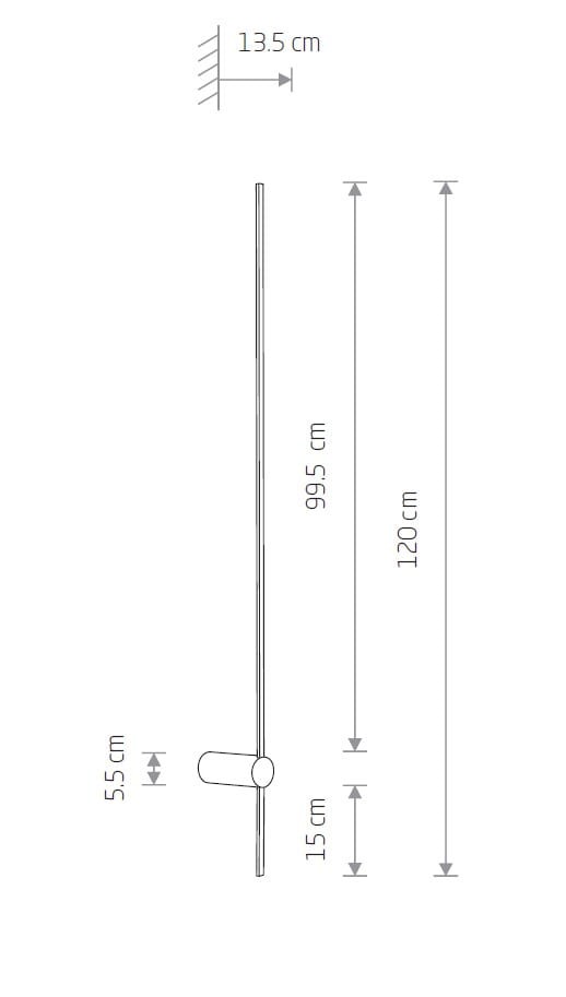 Kinkiet Saber 120 w kolorze białym, wykonany z metalu, z jedną diodą LED o mocy 16W i temperaturze barwowej 4000K. Wymiary: wysokość 120 cm, szerokość 13,5 cm, głębokość 5,5 cm. Prosty, pionowy design z okrągłym mocowaniem.