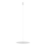 Lampa wisząca Simone w kolorze białym z oprawą na żarówkę GX53. Posiada długi, prosty kabel oraz okrągłą, płaską podstawę. Zawieszona w pionie, idealna do nowoczesnych wnętrz.