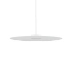 Lampa wisząca Simone w kolorze białym z jedną oprawą GX53, o okrągłym, płaskim kształcie. Zawieszona na cienkim kablu, z centralnym otworem. Prosta, nowoczesna forma, idealna do minimalistycznych wnętrz.