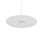 Biała lampa wisząca Simone z okrągłym kloszem, zawieszona na cienkim przewodzie. Wyposażona w gniazdo GX53. Prosty, minimalistyczny design, idealna do nowoczesnych wnętrz. Klosz matowy, z centralnym otworem na źródło światła.