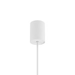 Biała lampa wisząca Simone z oprawą na żarówkę GX53. Prosty cylindryczny kształt z długim przewodem. Frontalne ujęcie podkreślające minimalistyczny design i gładką teksturę materiału.