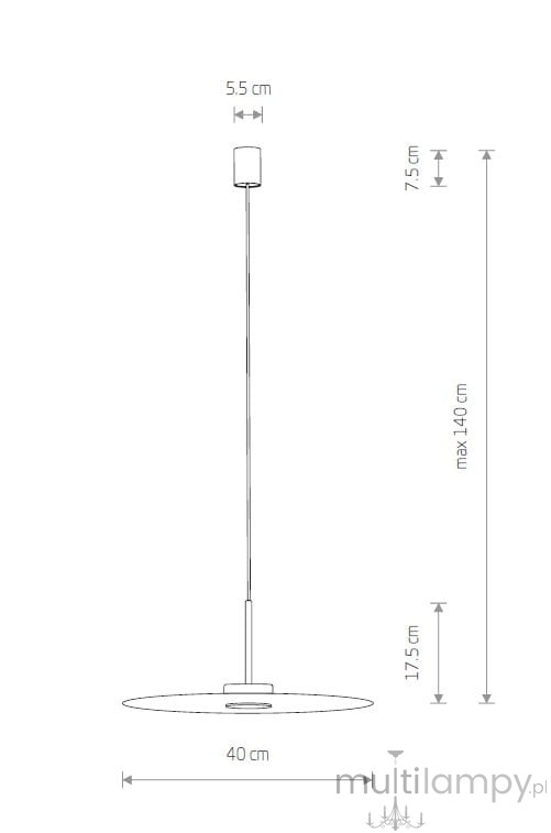 Lampa wisząca Simone 1xGX53 w kolorze ceglastym, o wymiarach 40 cm średnicy i 17,5 cm wysokości, z regulowaną długością zawieszenia do 140 cm. Prosta konstrukcja z okrągłym kloszem.