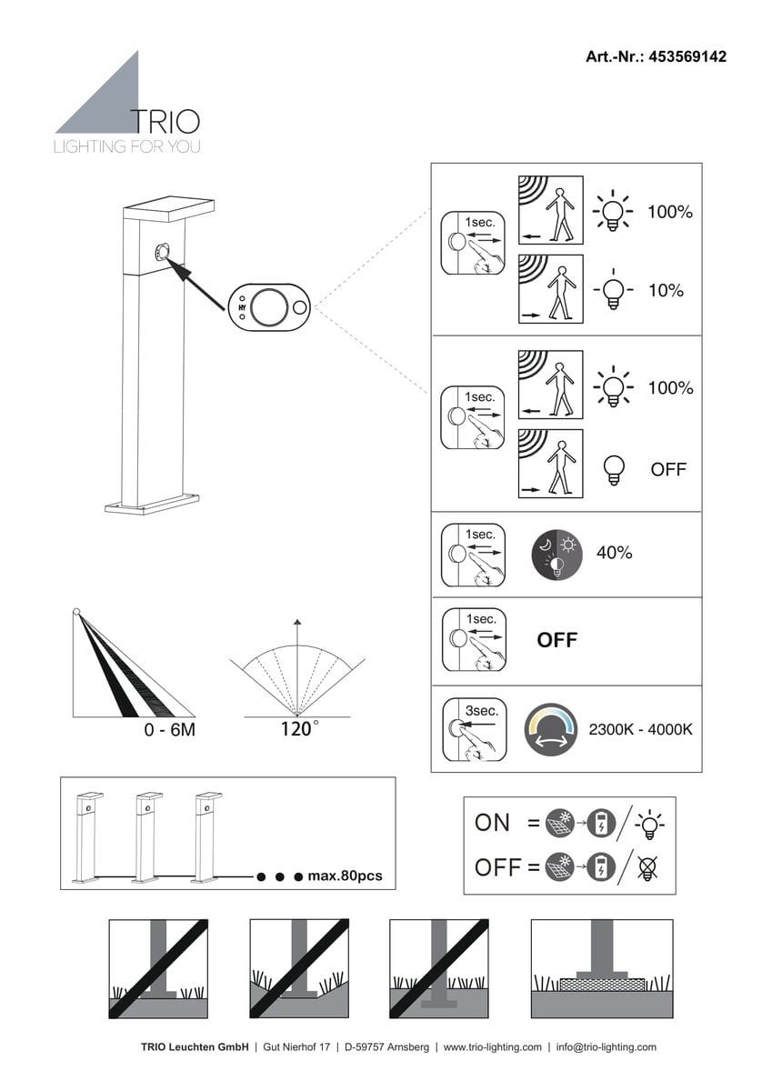 Lampa stojąca ogrodowa Blyde Hybrid H100 w kolorze antracytowym, z czujnikiem ruchu. Wykonana z materiałów odpornych na warunki atmosferyczne, z wbudowanym źródłem światła LED 5W.