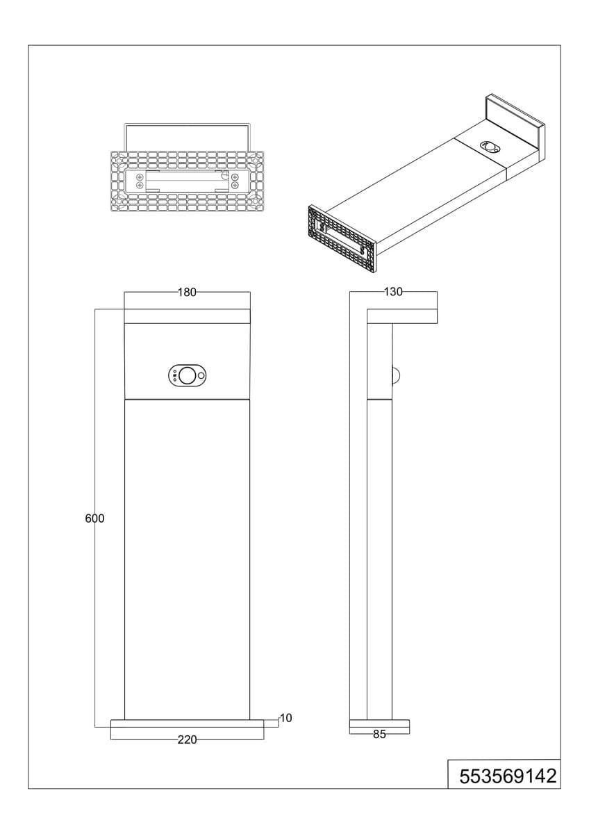 Lampa stojąca ogrodowa Blyde Hybrid H60 w kolorze antracytowym, z czujnikiem ruchu. Wymiary: wysokość 600 mm, szerokość 180 mm, głębokość 10 mm. Wyposażona w 1xLED/5W, stopień ochrony IP65, z prostokątnym kloszem i włącznikiem.