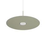 Lampa wisząca Simone w kolorze szałwii, o okrągłym kształcie, zawieszona na cienkim przewodzie. Posiada centralne źródło światła z oprawą GX53. Tło białe, co podkreśla subtelność designu.
