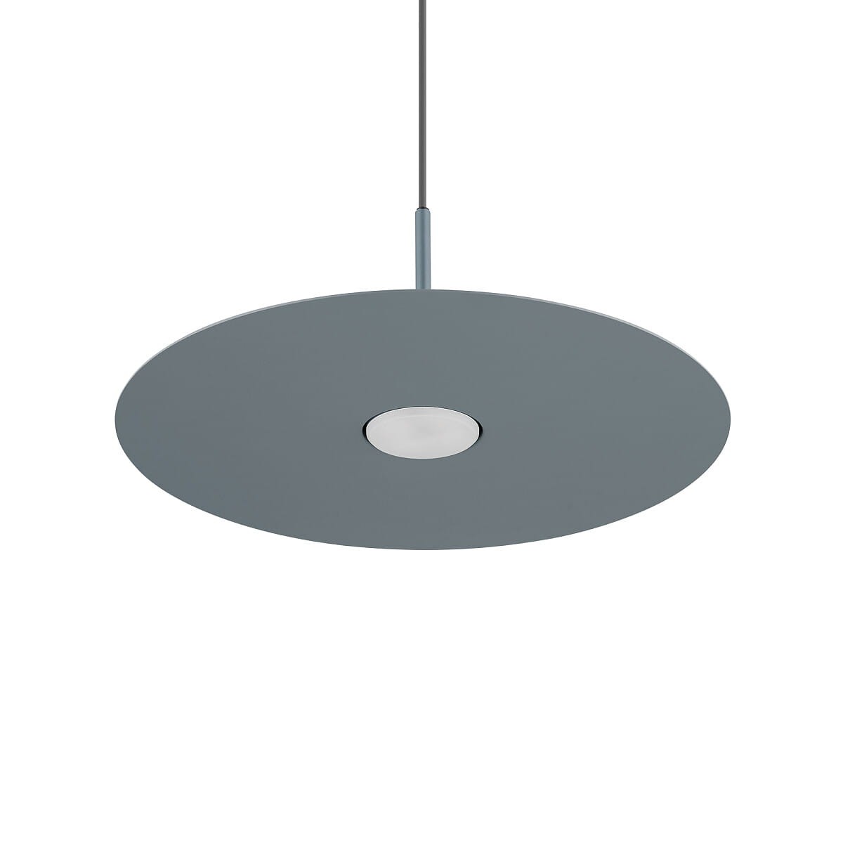 Lampa wisząca Simone w kolorze niebieskim, z okrągłym, matowym kloszem i centralnym źródłem światła GX53. Zawieszona na cienkim przewodzie, prezentuje nowoczesny design, idealna do różnych wnętrz.