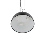 Lampa wisząca Satellite S w kolorze czarnym, z okrągłym kloszem i trzema oprawkami E27. Ujęcie z góry, pokazujące wnętrze klosza. Widoczne białe mocowania żarówek. Kabel zawieszenia w górnej części.
