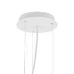Biała lampa wisząca Satellite S z mocowaniem sufitowym, widok od dołu. Okrągła podstawa z materiału metalowego, dwa cienkie przewody zawieszenia. Przeznaczona na trzy żarówki E27. Minimalistyczny design, idealna do nowoczesnych wnętrz.