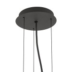 Grafitowa lampa wisząca Satellite S z trzema oprawami E27, widok od dołu. Okrągła podsufitka z matowego metalu, dwa przewody zawieszenia. Prosty, minimalistyczny design, idealna do nowoczesnych wnętrz.