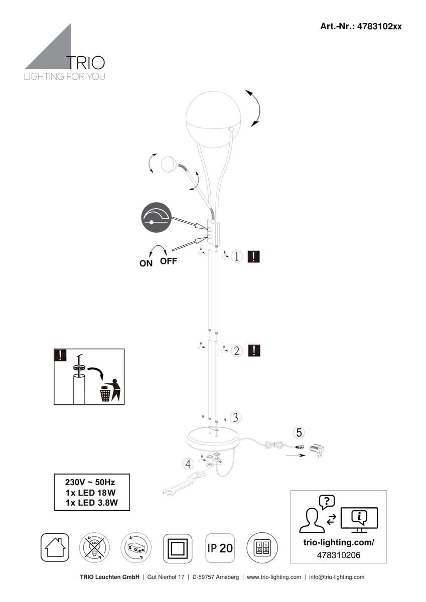 Lampa podłogowa Chris w kolorze czarnym, z dwoma źródłami światła LED o łącznej mocy 21,8W. Posiada okrągłą podstawę i regulowane ramiona. Włącznik znajduje się na korpusie. Prosta forma i nowoczesny design, idealna do wnętrz.