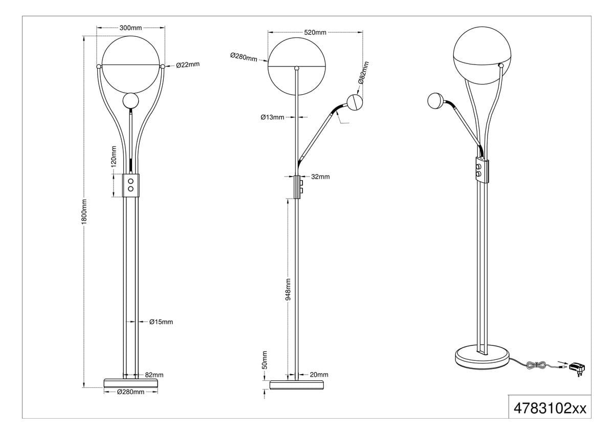 Lampa podłogowa Chris z dwoma źródłami LED, o mocy 21,8W, w kolorze czarnym i kawowym. Stojąca konstrukcja z okrągłą podstawą, regulowana głowica o średnicy 30 cm. Wymiary: wysokość 180 cm, średnica podstawy 28 cm.