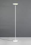 Lampa podłogowa Specter w kolorze białym, z prostą, smukłą konstrukcją. Posiada okrągłą podstawę i płaską, okrągłą głowicę. Oświetlenie LED o mocy 17W, z możliwością zmiany temperatury barwowej. Ujęcie frontalne na jednolitym tle.