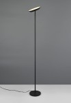 Lampa podłogowa Specter, czarna, z jedną diodą LED o mocy 17W. Ma smukłą, prostą konstrukcję z okrągłą podstawą i podłużnym kloszem. Ujęcie frontalne, na jednolitym tle, z widocznym przewodem zasilającym.
