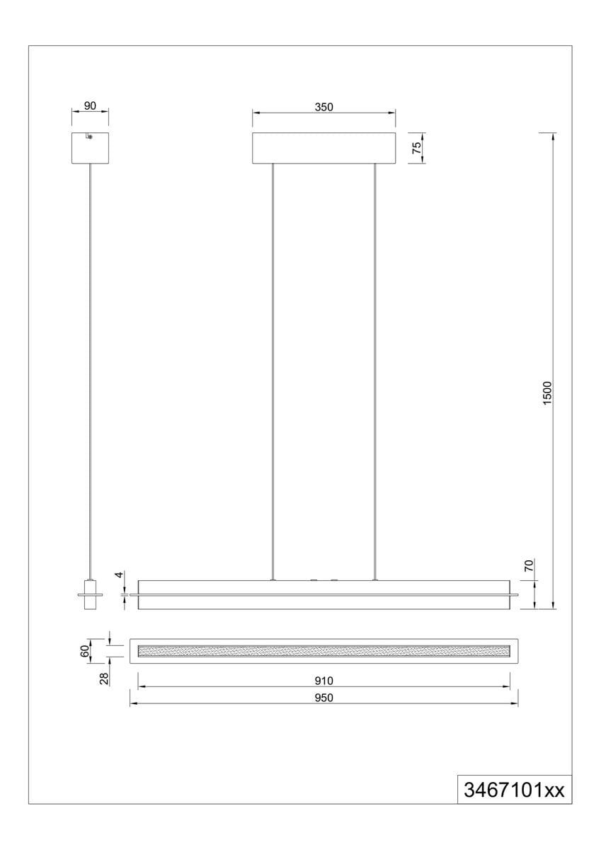 Lampa wisząca Emerson z jedną diodą LED o mocy 22W, kolor nikiel. Prosty, prostokątny kształt z metalowym wykończeniem. Zawieszona na regulowanym kablu. Wymiary: długość 950 mm, szerokość 350 mm, wysokość 70 mm.