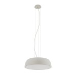 Lampa wisząca Satellite M w kolorze szarym, z siedmioma oprawami E27. Okrągła, płaska czasza, zawieszona na cienkich linkach, zamontowana na okrągłym suficie. Prosta, nowoczesna forma, idealna do różnorodnych wnętrz.