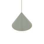 Lampa wisząca Zenith S w kształcie stożka, w kolorze szałwiowym, zawieszona na cienkim przewodzie. Posiada miejsce na jedną żarówkę GU10. Prosty, nowoczesny design, idealna do różnych aranżacji wnętrz.