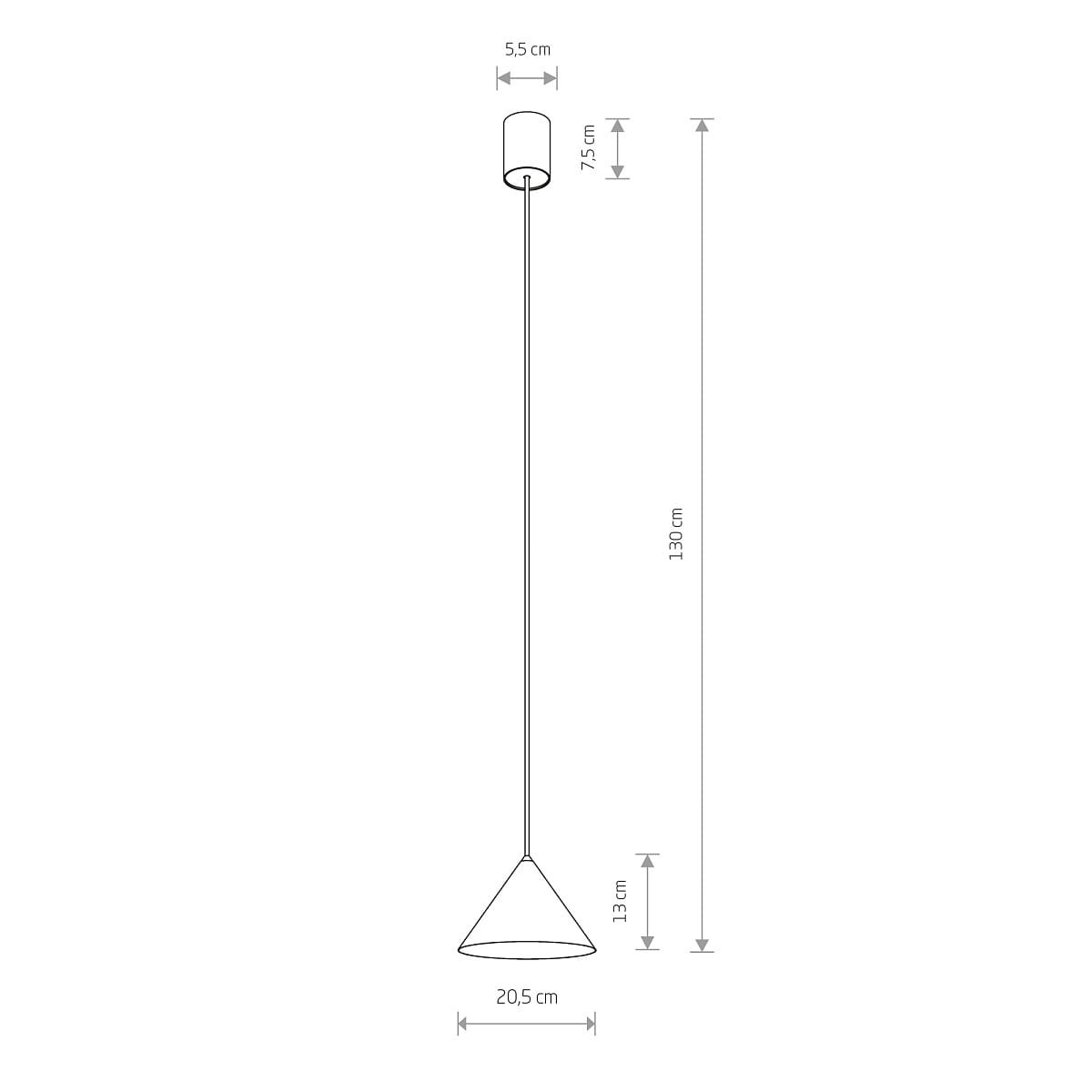 Lampa wisząca Zenith S w kolorze szałwii, z pojedynczym źródłem światła GU10. Kształt stożkowaty, wymiary: wysokość 139 cm, średnica 20,5 cm, uchwyt sufitowy o średnicy 5,5 cm. Prosty, nowoczesny design.