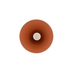 Lampa wisząca Zenith S w kolorze ceglastym, z okrągłym kloszem i jednym gniazdem GU10. Widok z góry, ukazujący gładką, matową powierzchnię oraz centralne miejsce na żarówkę. Prosty design, idealna do nowoczesnych wnętrz.