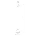 Lampa wisząca Zenith S w kolorze ceglastym, z jednym źródłem światła typu GU10. Kształt stożkowy, wymiary: wysokość 139 cm, średnica 20,5 cm, mocowanie o średnicy 5,5 cm. Długa, prosta zawieszka. Idealna do nowoczesnych wnętrz.