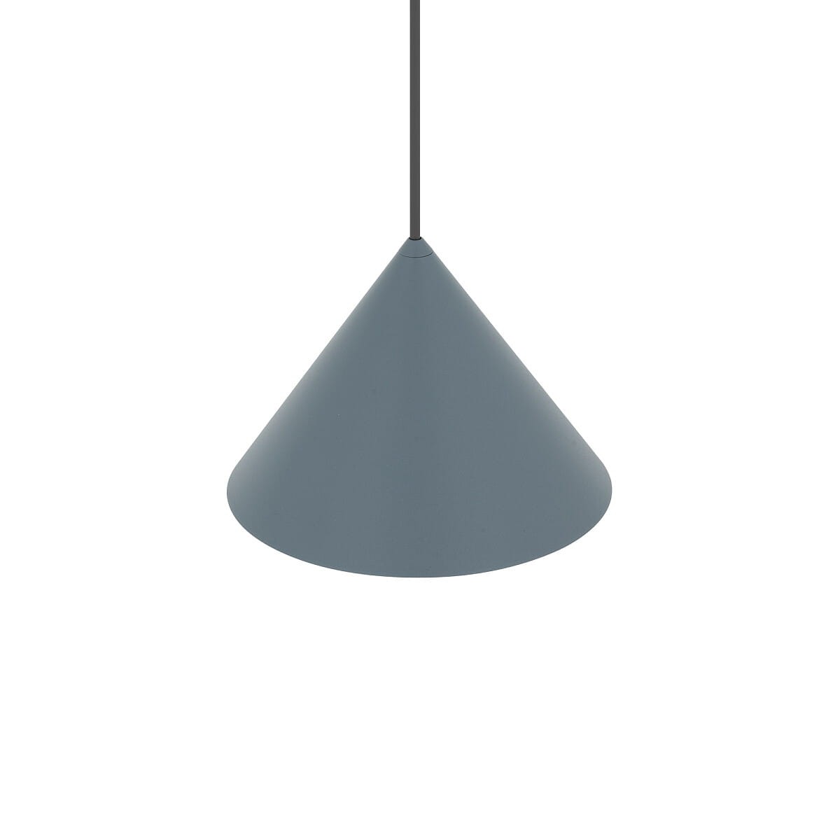 Lampa wisząca Zenith S w kształcie stożka, wykonana z metalu w odcieniu niebieskim. Zawieszona na cienkim, czarnym przewodzie, przeznaczona do żarówki GU10. Prosta, nowoczesna forma, idealna do różnych aranżacji wnętrz.