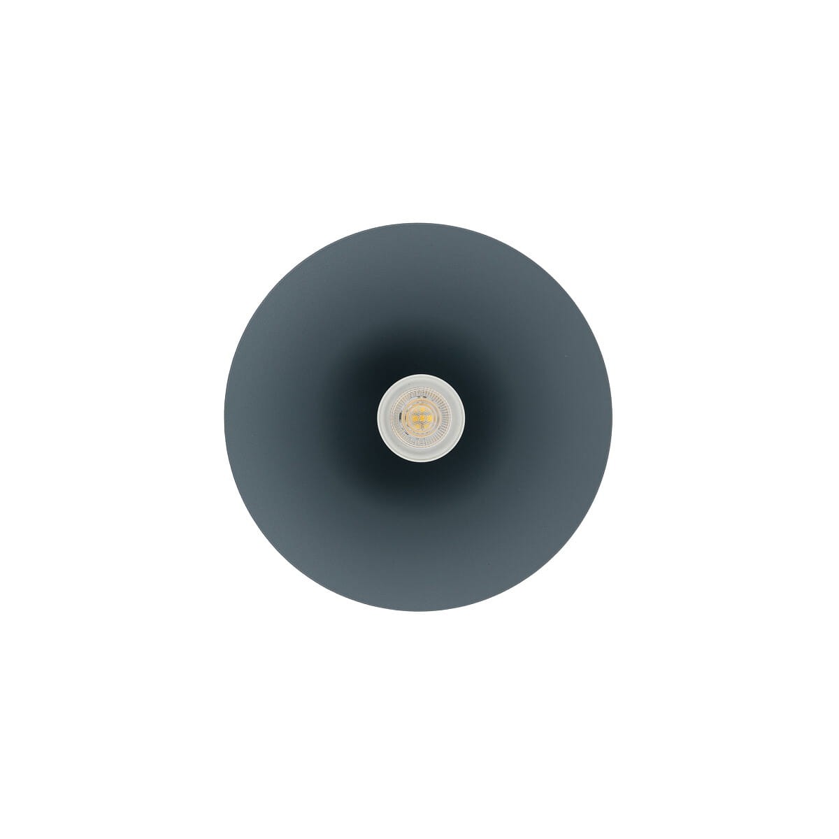 Lampa wisząca Zenith S w kolorze niebieskim, z okrągłym kloszem w matowej fakturze. Ujęcie z góry, ukazujące miejsce na żarówkę GU10. Prosta forma, idealna do nowoczesnych wnętrz.