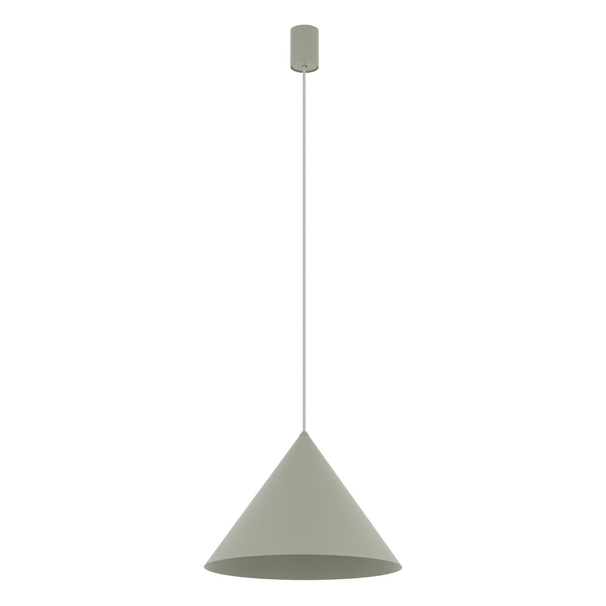 Lampa wisząca Zenith M w kolorze szałwii, z metalowym kloszem w kształcie stożka. Produkt zawieszony na cienkim przewodzie, z okrągłym mocowaniem sufitowym. Idealna do nowoczesnych wnętrz. Wymaga żarówki GU10.