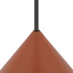 Lampa wisząca Zenith M w kształcie stożka, w kolorze ceglastym, z czarnym zawieszeniem. Widoczny detal łączenia metalowej podstawy i kabla. Idealna do nowoczesnych wnętrz.