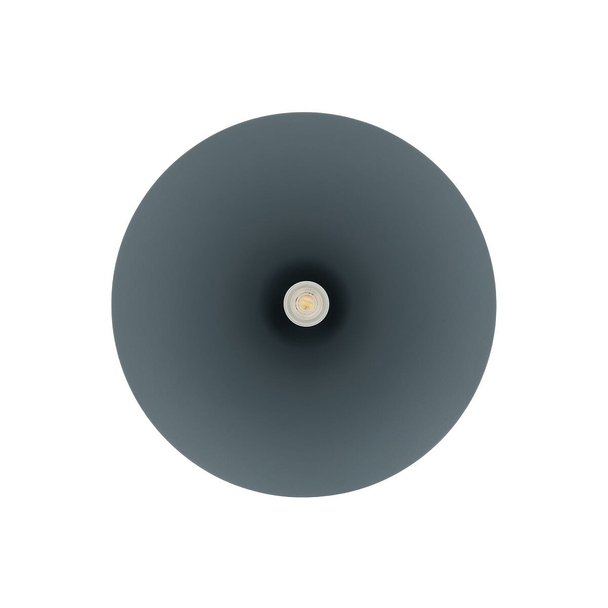 Lampa wisząca Zenith M w kolorze niebieskim, z okrągłym kloszem i miejscem na żarówkę GU10. Widok z góry, ukazujący gładką powierzchnię oraz centralne gniazdo na źródło światła.