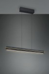 Lampa wisząca Emerson w kolorze czarnym z jedną żarówką LED 22W, o prostokątnym kształcie. Zawieszona na cienkich linkach, z subtelnym złotym akcentem wzdłuż dolnej krawędzi, na jednolitym, ciemnym tle.